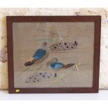 Silkwork picture of two crested wild fowl in oak frame. Condition report: see terms and conditions
