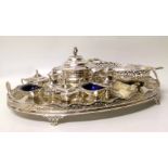 EPNS oval gallery tray Sheffield plated sauce tureen and cover and two sets of condiments etc.