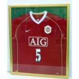 Framed Rio Ferdinand Manchester United shirt (AIG) with certificate signed by Wendy Rennison and