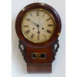 Victorian 8-day walnut cased wall clock with round enamel dial. Condition report: see terms and