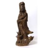 Soap stone figure Guanyin forming a table lamp base. Condition report: see terms and conditions