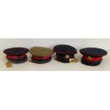 Royal Artillery Officers blue cap, an East Surrey Dress cap and a two WW1 Staff officers cap with