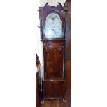 19th century mahogany and inlaid long case clock, white enamel dial and rolling moon (Jos. Potts &