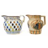 Pratt ware jug circa 1800 together with another pearlware jug. Condition report: see terms and