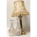 Corinthian column table lamp & decanters Condition report: see terms and conditions