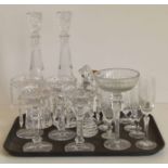 Four modern cut glass lustres, pair of modern decanters etc. Condition report: see terms and