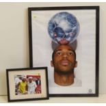 Framed photograph of Thierry Henry and photo of Rafael Nadal and Roger Federer Condition report: see