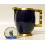 Caithness 'myraid' paper weight and colbalt blue/gilt jug Condition report: see terms and