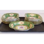 Crown Staffordshire green ground and floral dessert service. Condition report: see terms and