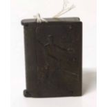 Cycling interest: an Edwardian bakelite vesta case in the form of a book, the front with an image of