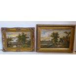 Two large gilt framed reproduction English landscapes. Condition report: see terms and conditions