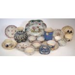 Collection of ceramics, to include a small blue transfer Franklin Electricity commemorative dish,