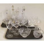 Cut glass decanter with silver rim, various other decanters and glass Condition report: see terms