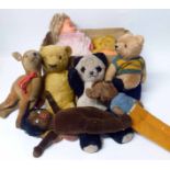 Seven vintage soft toys, one by Deans Play, another by Chad Valley, also a doll Condition report: