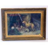 A Victorian print of three lurchers beside a fireplace in later gilt frame Condition report: see