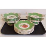 Davenport botanical dessert service comprising of two comports and six plates. Condition report: see