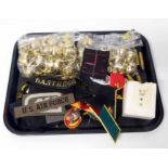Bag of mixed cloth and metal military Uniform and cap badges, also two bags of 'Stay Bright'