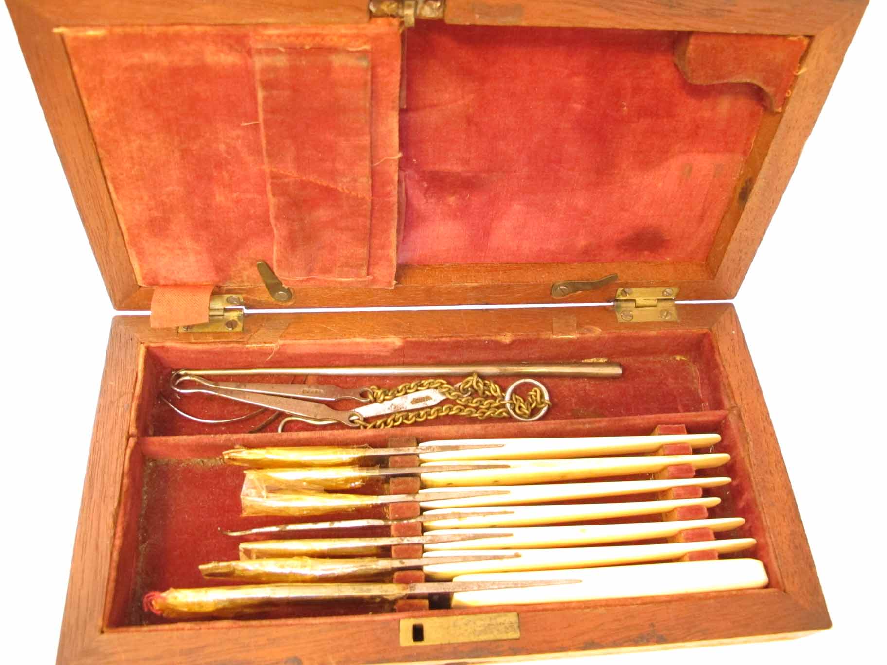 A 19th century mahogany cased field amputation kit, the fitted interior with an ivory handled - Image 6 of 6