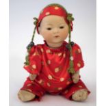 Armand Marsielle oriental baby doll, with sleep eyes, dressed in red tunic, the back of the head