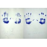 Olympic Rowers Steven Redgrave and Matthew Pinsent, pair of framed signed hand prints, in blue