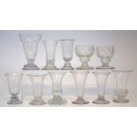 Eleven jelly glasses, with ribbed, wrythen twist, and ogee shaped bowls, late 18th and early 19th