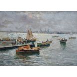 Oscar Ricciardi (Italian, 1864-1935), Venice lagoon, signed, oil on board, 34.5 x 48.5cm.; 13.5 x