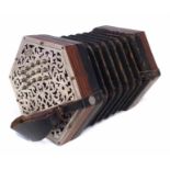 Wheatstone 31 key Linota concertina, serial number 31470, with pierced metal end plates applied with