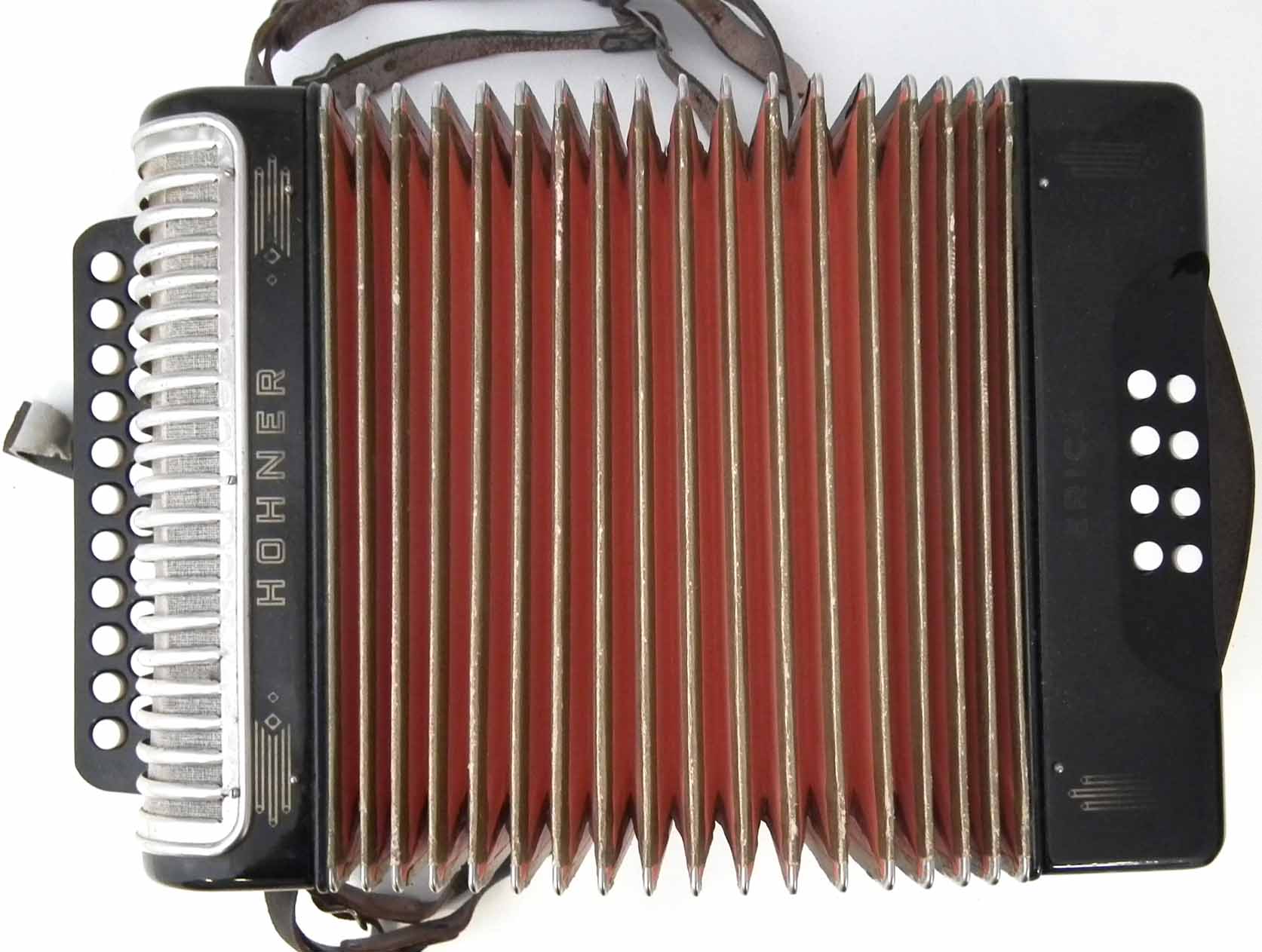 Hohner Erica accordion, with twenty-one button keys and eight chord notes, 28cm wide Condition - Image 10 of 12