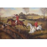 English School, 19th century, Hunting scene, unsigned, oil on canvas, 50 x 74.5cm.; 19.75 x 29.