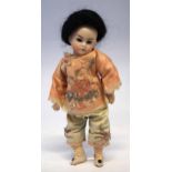 Oriental bisque head German doll, mould number 220, Belton type, 24cm high Condition report: The