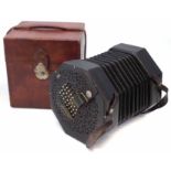 Wheatstone 65 key aeola or concertina, serial number 31678, with black stained wood body and pierced