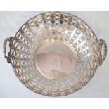 Silver chestnut basket, of round two handled form with pierced sides, hallmarks for Chester 1912,