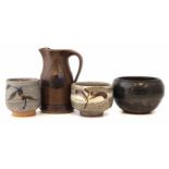 Four pieces of Studio Pottery, to include a yunomi by Geoffrey Whiting, another yunomi and jug by