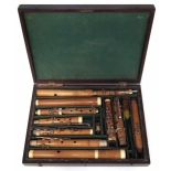 William Henry Potter cased flute collection, of boxwood and ivory construction, most pieces