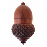 Coquilla nut nutmeg grater, carved in the form of an acorn, internal tin grater, 19th century, 8cm