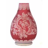 Thomas Webb cameo glass vase, the white cut through to red glass decoration consisting of rococo