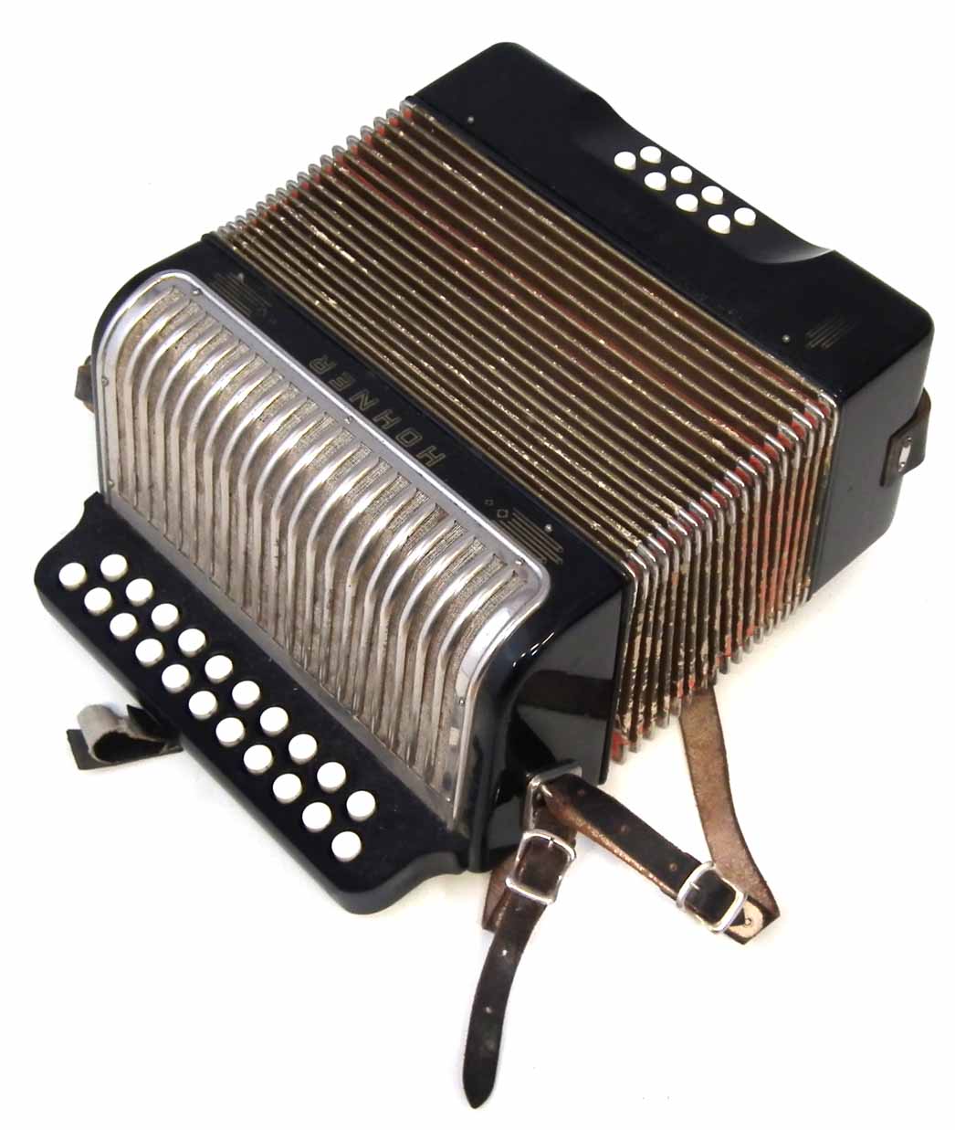Hohner Erica accordion, with twenty-one button keys and eight chord notes, 28cm wide Condition