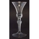 Wine glass circa 1760, bell shaped bowl, knop stem with air twist and plain foot, 18cm high