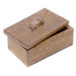 Robert "Mouseman" Thompson oak trinket box and cover, rectangular, the cover with carved mouse