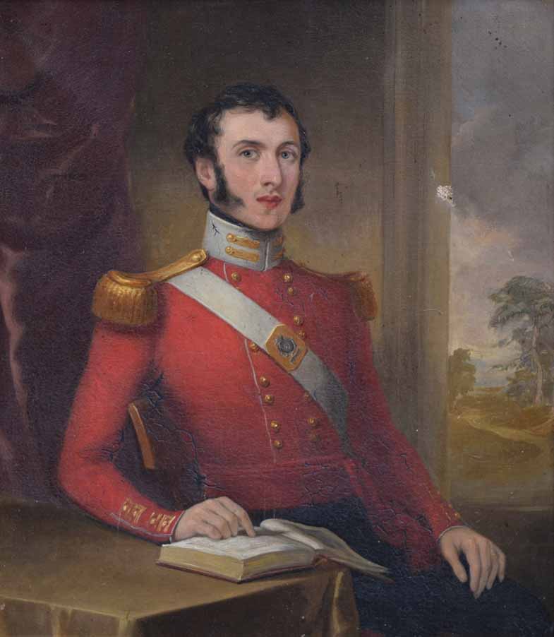 English School, 19th century, Portrait of a seated British Army officer, oil on canvas, 34 x