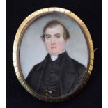 English School, early 19th century, Portrait of a gentleman, oval, watercolour on ivory, 7cm.; 2.