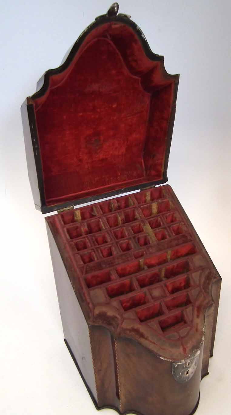 George III mahogany knife box, with herringbone inlay, fitted interior, and hallmarked silver - Image 6 of 7