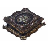 Victorian Papier Mache writing slope, decorated with flowers in abalone inlay and gilt details,