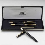 Montblanc Meisterstuck 146 fountain pen, black with gilt metal bands, 14K gold 4810 bi-coloured nib,