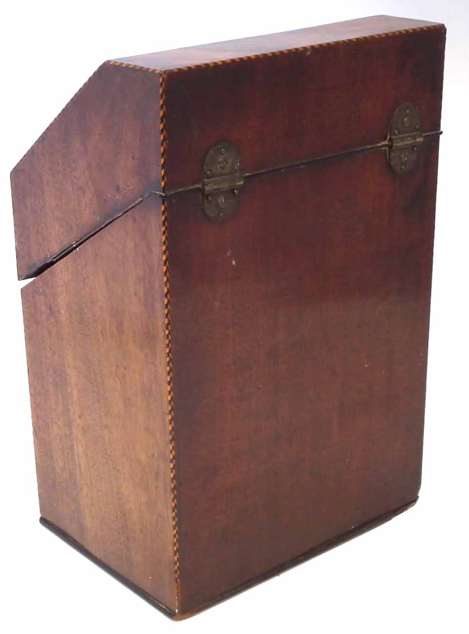 George III mahogany knife box, with herringbone inlay, fitted interior, and hallmarked silver - Image 7 of 7