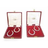 Two boxed pairs of silver horse shoes, Sheffield hallmark, total silver weight of approximately 3oz,