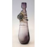 Samuel Herman glass vase, with purple tinted body decorated with trailed glass, etched signature and