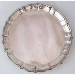 Small silver salver, piecrust edge, mounted on three paw feet, Chester 1913, 7oz. 18cm