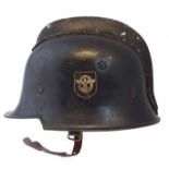 German WW2 Third Reich Fireman's helmet, with insignia on both sides, leather lined interior and