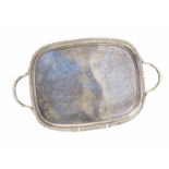 Silver two handled tray, the plain polished cushion shaped tray with pie crust borders and